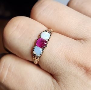 Antique Opal & Ruby 9ct gold ring